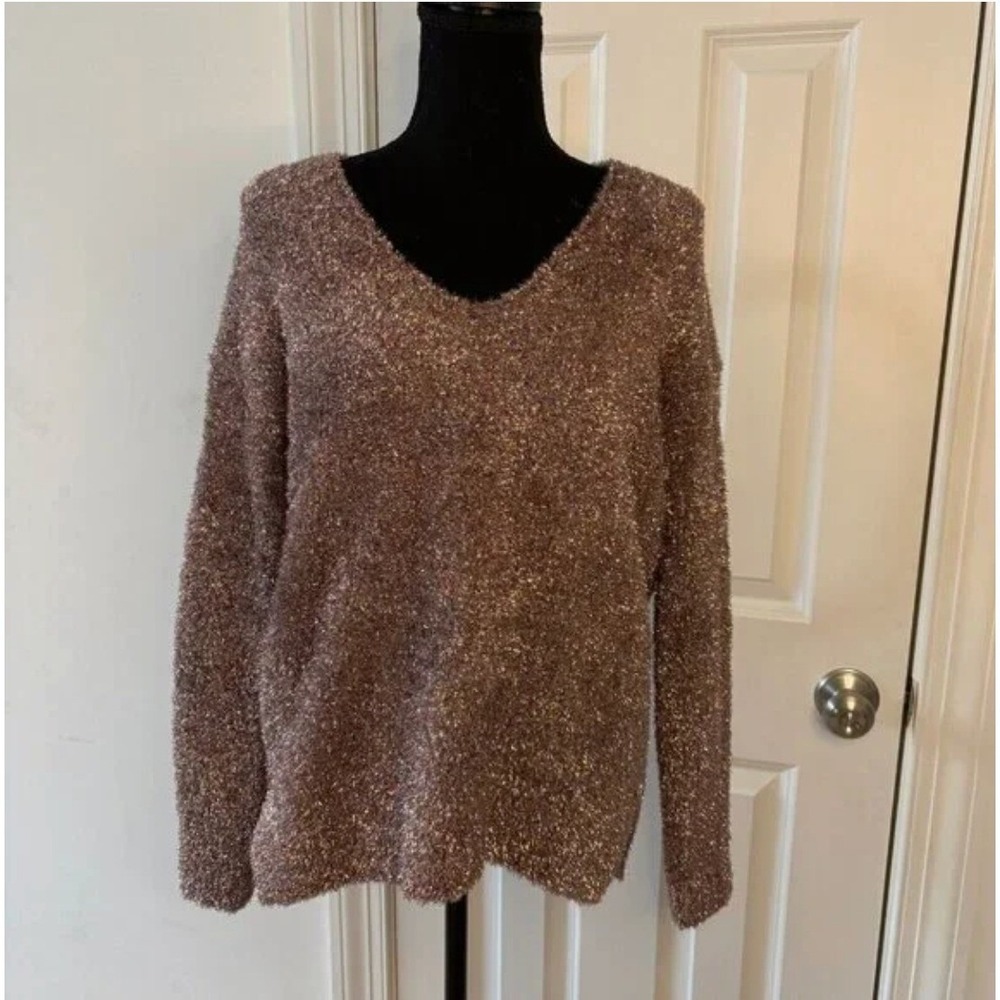 ALLSAINTS Italian Yarn Metallic Shimmer‎ Sweater XS V Neck Long Sleeve Sparkle